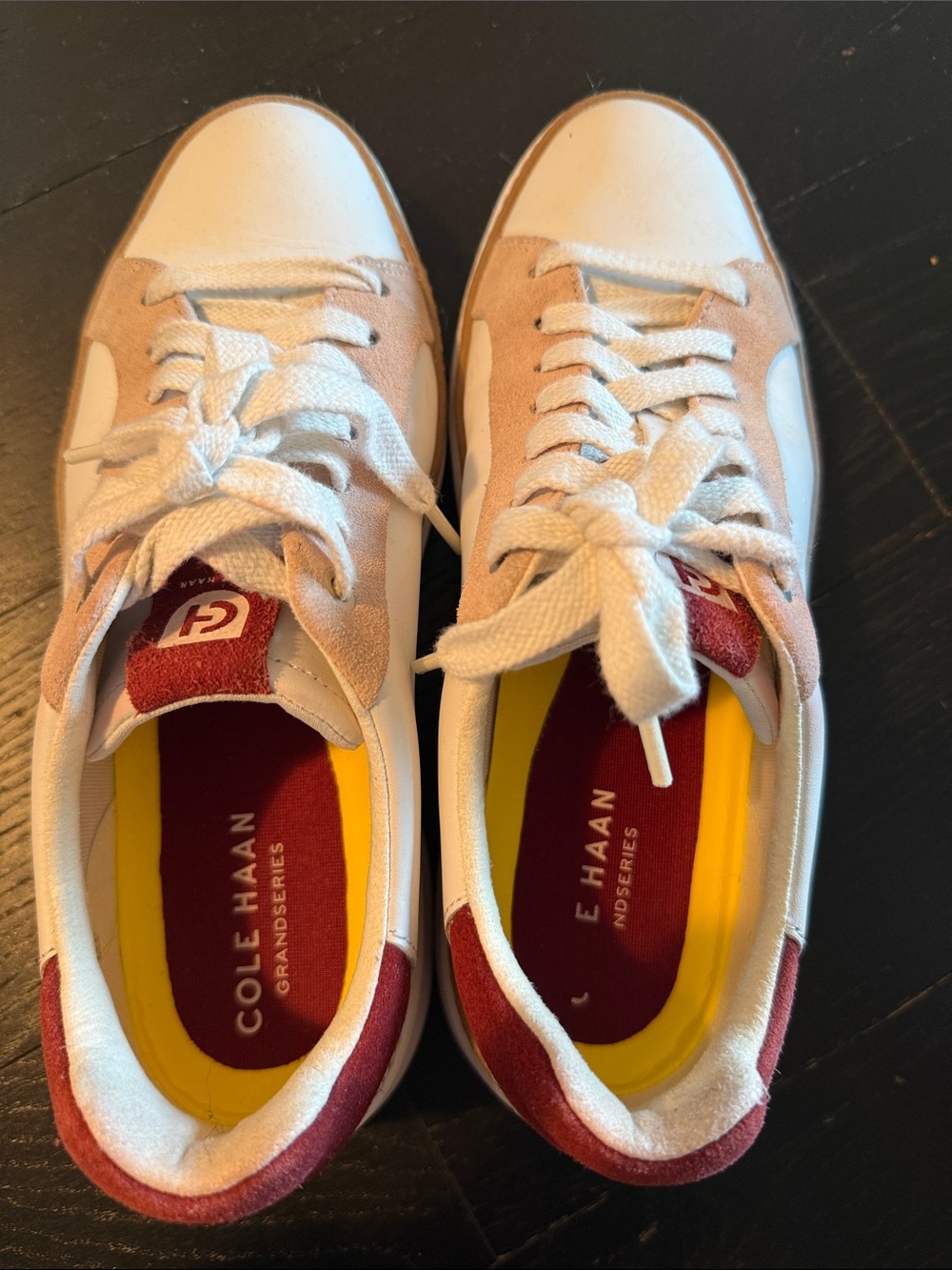 Cole Haan White, Rust, and Yellow Leather Suede Sneakers